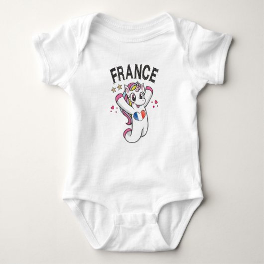 France Soccer Fan Unicorn met hartvlag Romper (Voorkant)