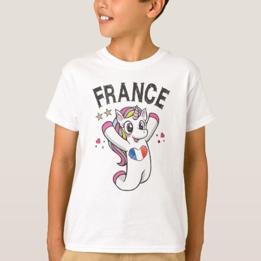 France Soccer Fan Unicorn met hartvlag T-shirt (Voorkant)