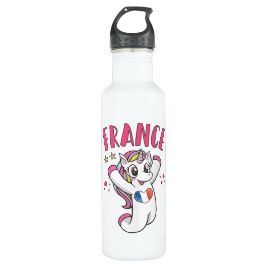 France Soccer Fan Unicorn met hartvlag Waterfles (Voorkant)