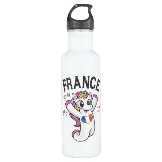 France Soccer Fan Unicorn met hartvlag Waterfles (Voorkant)