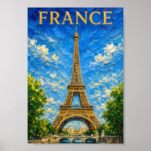 France: Sunny Eiffel Tower Art Souvenir Poster (Voorkant)
