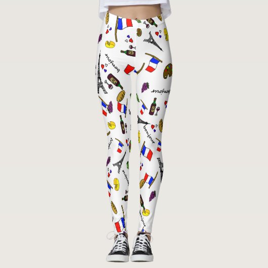 France Thhand Drawn Pattern Leggings Vrouwen (Voorkant)