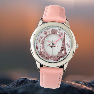 France Travel Eiffel Tower Pastel Pink Paris Dream Horloge