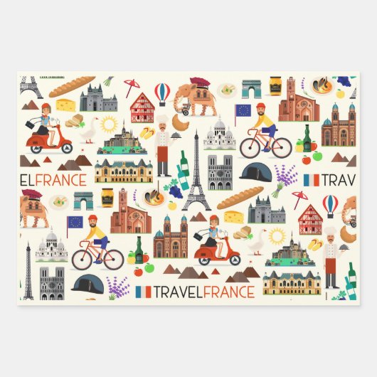 France Travel Icons Design Inpakpapier Vel (Voorkant)