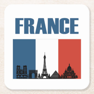 France Travel - Paris City Skyline Franse vlag Kartonnen Onderzetters