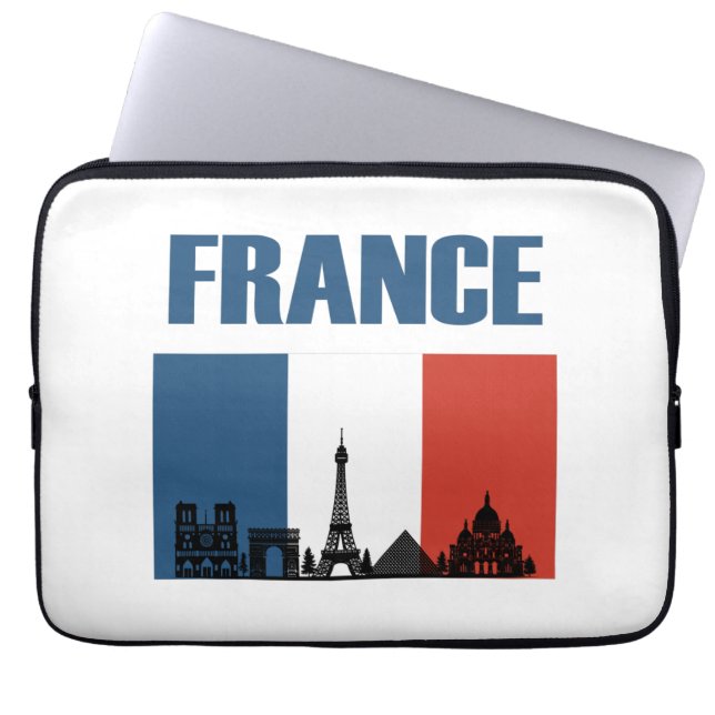 France Travel - Paris City Skyline Franse vlag Laptop Sleeve (Voorkant)