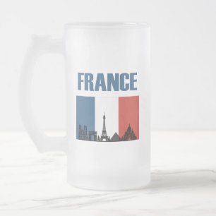 France Travel - Paris City Skyline Franse vlag Matglas Bierpul