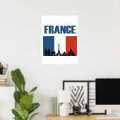 France Travel - Paris City Skyline Franse vlag Poster (Thuiskantoor)