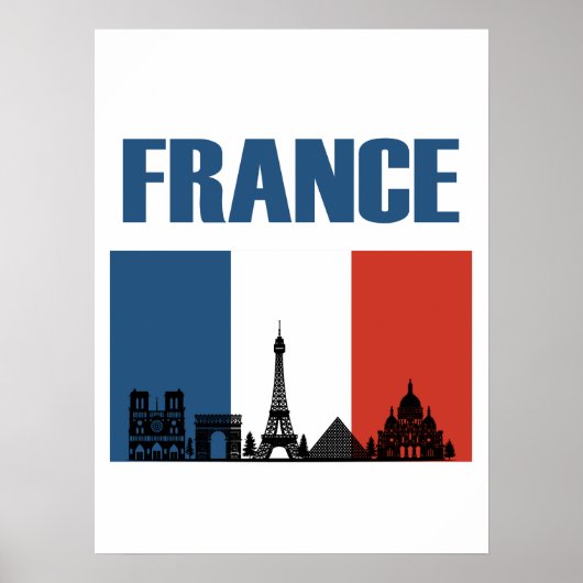 France Travel - Paris City Skyline Franse vlag Poster (Voorkant)
