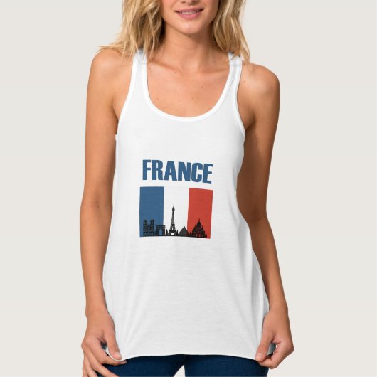 France Travel - Paris City Skyline Franse vlag Tanktop (Voorkant)