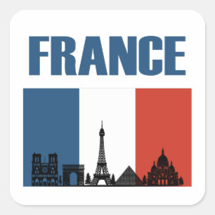 France Travel - Paris City Skyline Franse vlag Vierkante Sticker