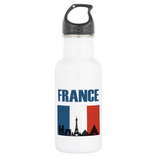 France Travel - Paris City Skyline Franse vlag Waterfles (Voorkant)
