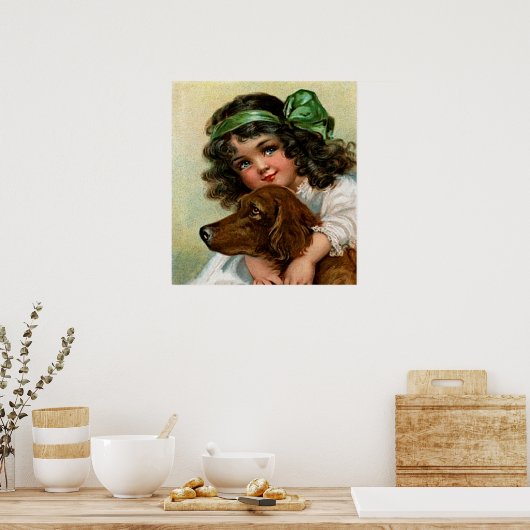 Frances Brundage: Meisje met hond Poster (Keuken)