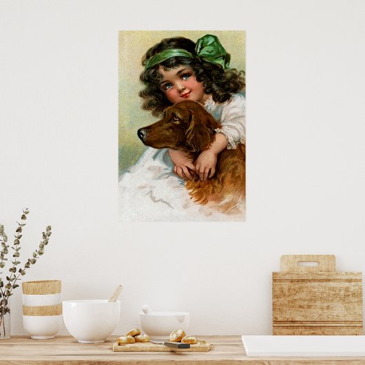 Frances Brundage: Meisje met hond Poster (Keuken)