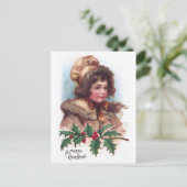 Frances Brundage: Winter Girl met Holly Feestdagenkaart (Staand voorkant)