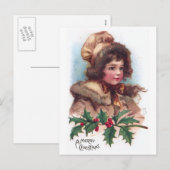 Frances Brundage: Winter Girl met Holly Feestdagenkaart (Voorkant / Achterkant)