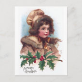 Frances Brundage: Winter Girl met Holly Feestdagenkaart (Voorkant)
