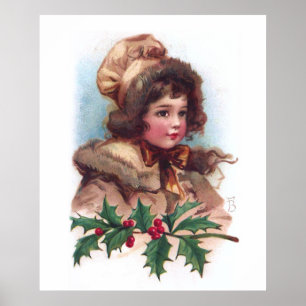 Frances Brundage: Winter Meisje met Holly Poster