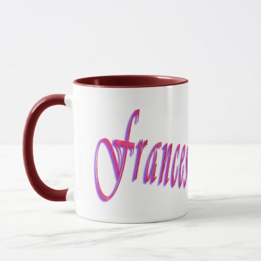 Frances, naam Logo, Maroon Combo Coffee Mok (Links)