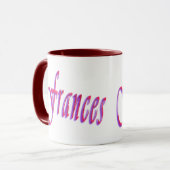 Frances, naam Logo, Maroon Combo Coffee Mok (Voorkant links)