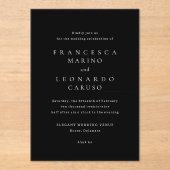 Francesca Black Classic Wedding Acryl Uitnodigingen (Voorkant)