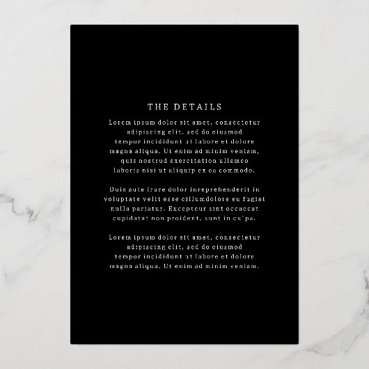 Francesca Black Classic Wedding Folie Uitnodiging (Achterkant)