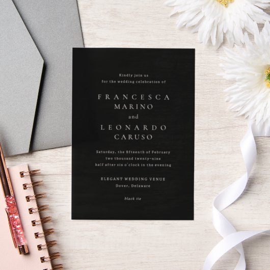 Francesca Black Classic Wedding Vellum Uitnodigingen (Huwelijk)
