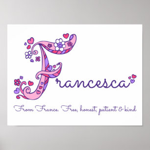 Francesca initiële F krabbel hart kunst naam betek Poster
