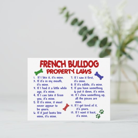 FRANCH BULLDOG Property Laws 2 Briefkaart (Staand voorkant)