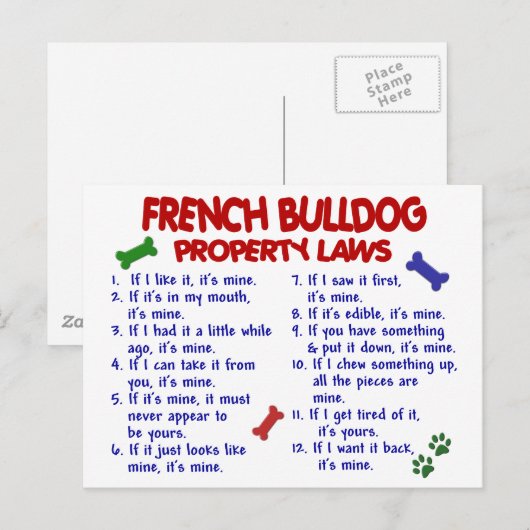 FRANCH BULLDOG Property Laws 2 Briefkaart (Voorkant / Achterkant)