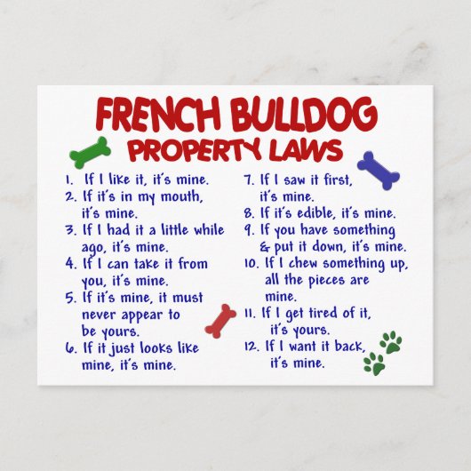 FRANCH BULLDOG Property Laws 2 Briefkaart (Voorkant)