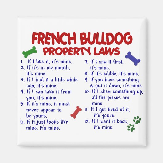 FRANCH BULLDOG Property Laws 2 Magneet (Voorkant)