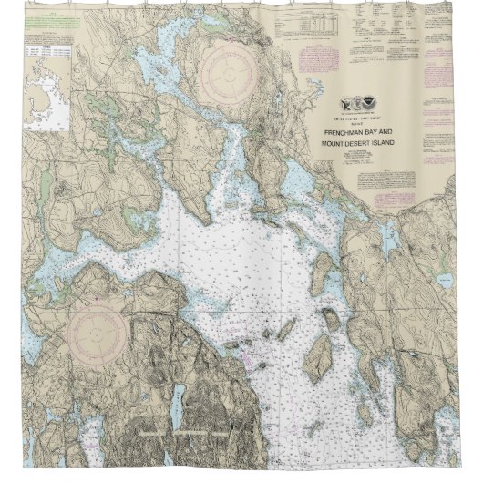 Franchman Bay en Mount Desert Island Chart Douchegordijn (Voorkant)