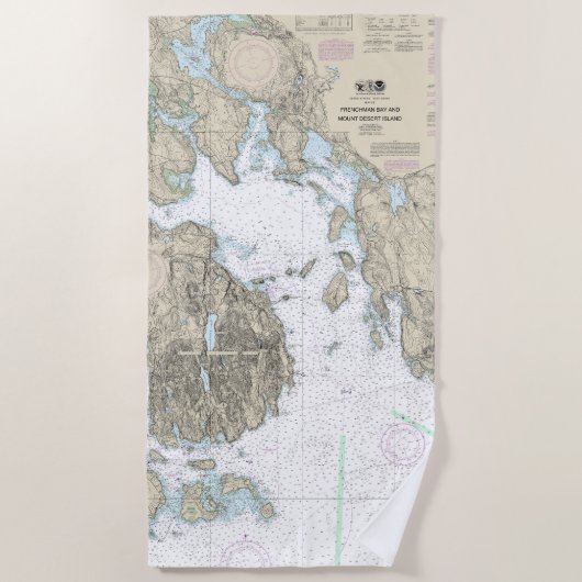 Franchman Bay en Mount Desert Island Chart Strandlaken (Voorkant)