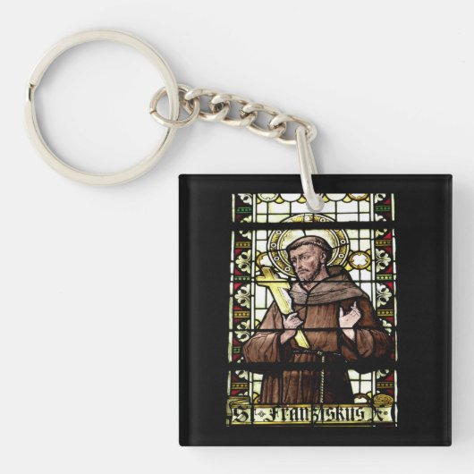 Franciscaanse monnik glas in lood sleutelhanger (voorkant)