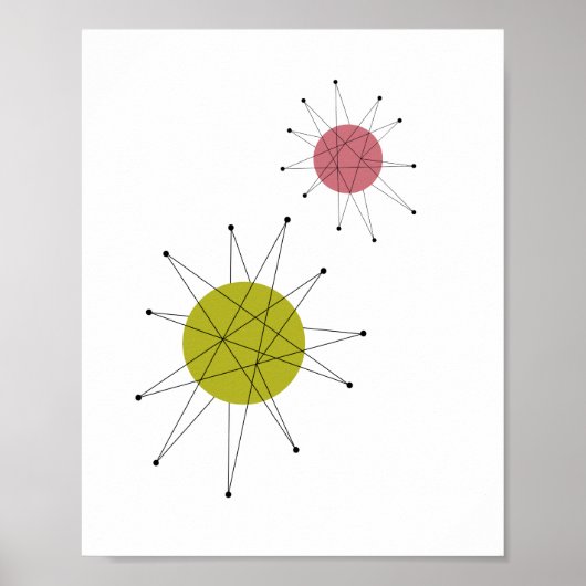 Franciscan Starburst Avocado Green Pink Mideeuw Poster (Voorkant)