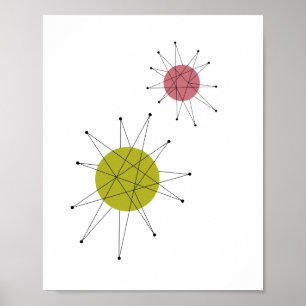 Franciscan Starburst Avocado Groen Roze Midcentury Poster