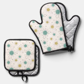 Franciscan Starburst Patroon Atomic Midden-eeuw Ovenwant & Pannenlap Set (Voorkant / Achterkant)