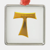 Franciscan Tau Cross Pax et Bonum Gold Metallic Metalen Ornament (Voorkant)