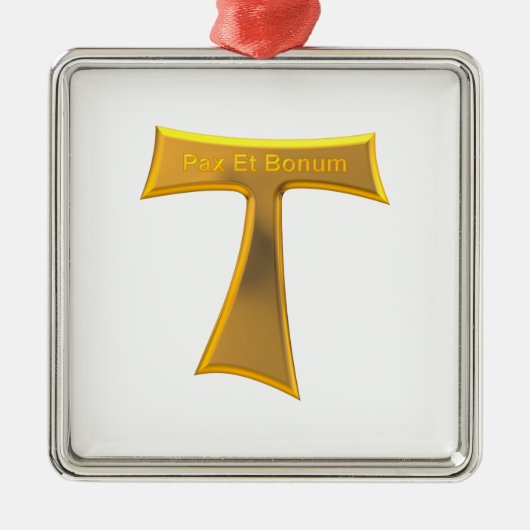 Franciscan Tau Cross Pax et Bonum Gold Metallic Metalen Ornament (Voorkant)