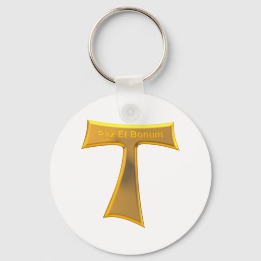 Franciscan Tau Cross Pax et Bonum Gold Metallic Sleutelhanger (Voorkant)