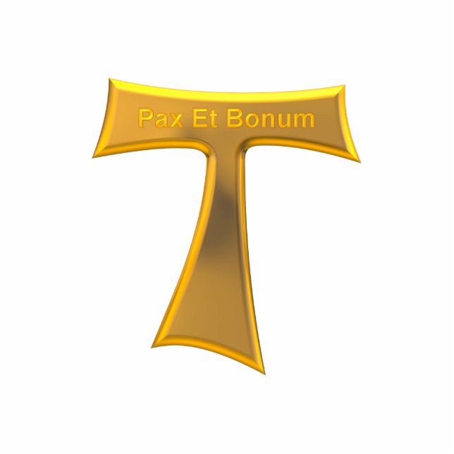 Franciscan Tau Cross Pax et Bonum Gold Metallic Staand Fotobeeldje (Voorkant)