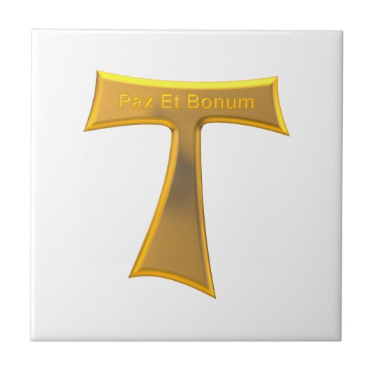 Franciscan Tau Cross Pax et Bonum Gold Metallic Tegeltje (Voorkant)