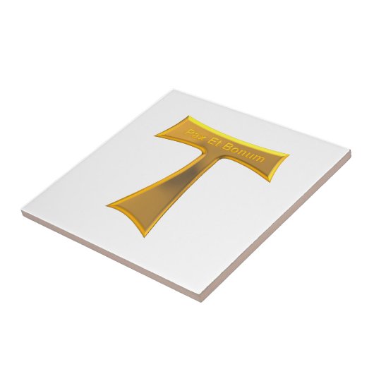 Franciscan Tau Cross Pax et Bonum Gold Metallic Tegeltje (Zijkant)