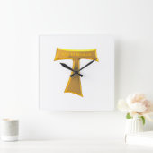 Franciscan Tau Cross Pax Et Bonum Gold Metallic Vierkante Klok (Huis)