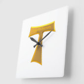 Franciscan Tau Cross Pax Et Bonum Gold Metallic Vierkante Klok (Hoek)