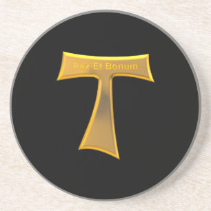 Franciscan Tau Cross Pax et Bonum Gold Metallic Zandsteen Onderzetter