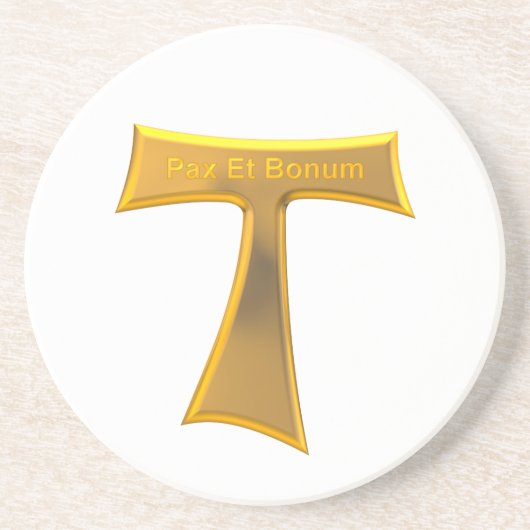 Franciscan Tau Cross Pax et Bonum Gold Metallic Zandsteen Onderzetter (Voorkant)
