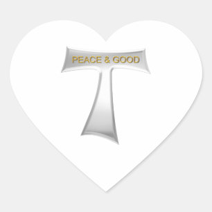 Franciscan Tau Cross Peace and Good Silver & Gold Hart Sticker