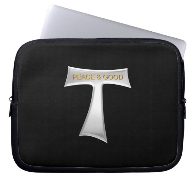 Franciscan Tau Cross Peace and Good Silver & Gold Laptop Sleeve (Voorkant)